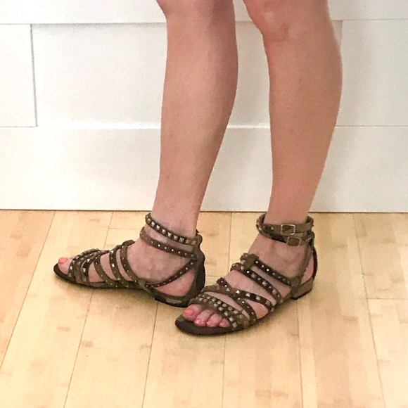 NWT SAINT LAURENT RUGGED SUEDE CAMOUFLAGE SILVER STUDDED SANDAL RUNS LARGE - Picture 4 of 14